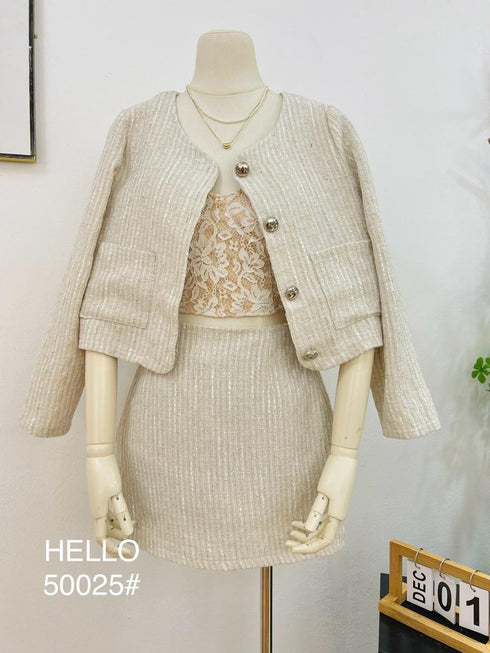 Tweed Co-ord Sets Of Crop Blazer and Mini Skirts